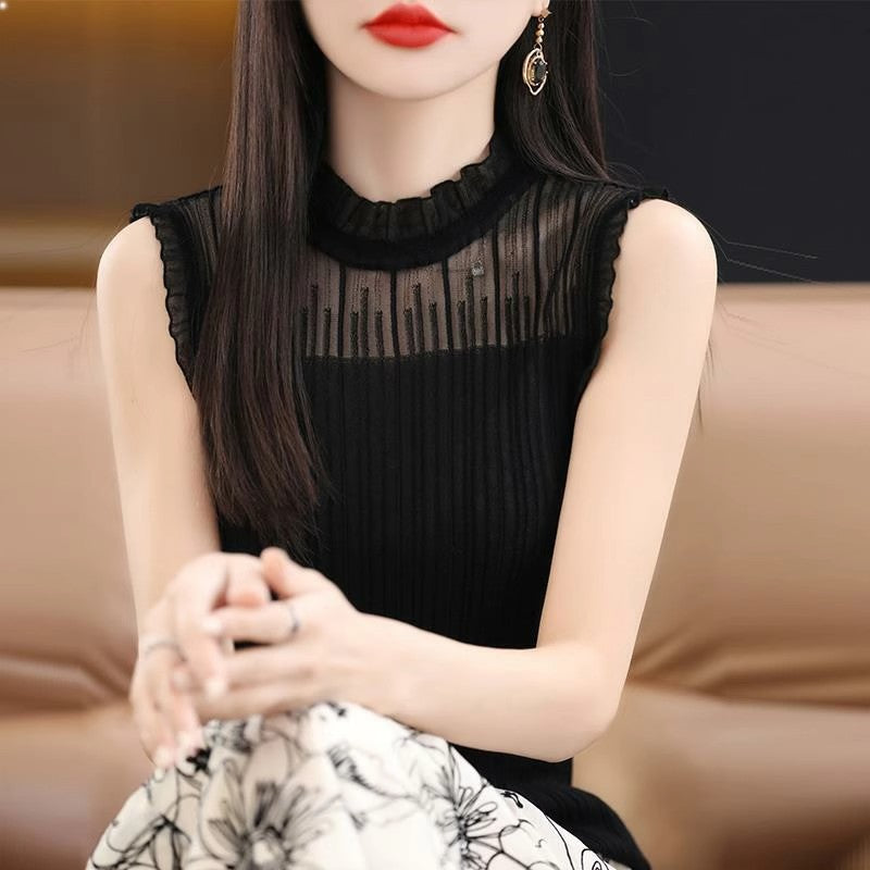 Fashion Lace Collar Vest for Women - Elegant Mesh Half-High Collar Bottoming Shirt | Sleeveless Lace Fake Collar Top