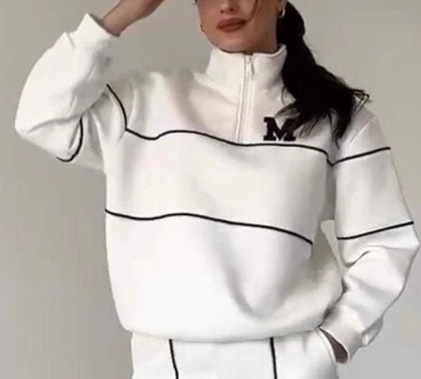 Women's Autumn and Winter Letter Print Long Sleeve Sweatshirt and Casual Pants Sports Two-Piece Set
