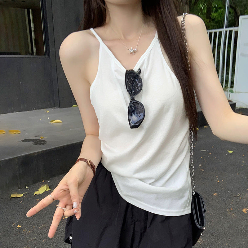 Women's V-Neck Halter Neck Two-Way Wear Sleeveless Loose White Camisole