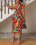 Spring & Summer V-Neck Printed Bodycon Dress – Women's Casual Chic Style