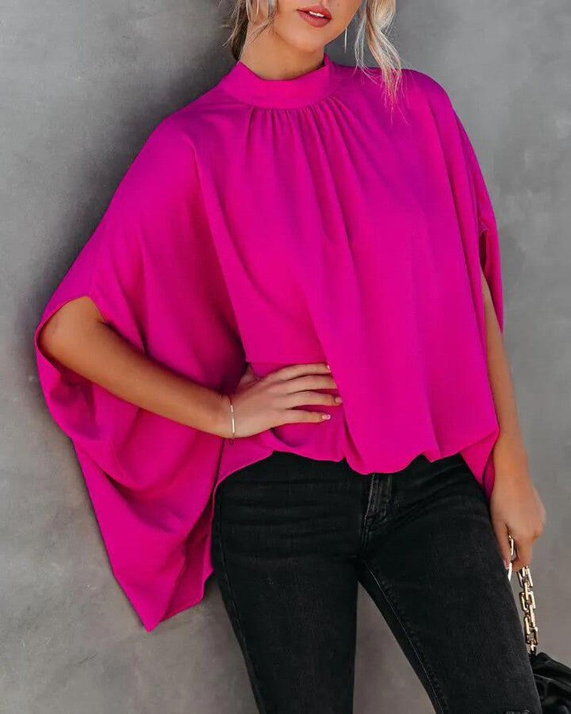 Women's Loose Batwing Sleeve Top - Casual Round Neck Fashion Shirt