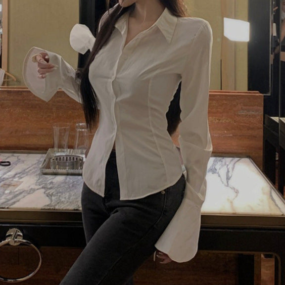 Women's French-Inspired Lace Shirt - Lightweight Waist-Tie Top for Spring & Autumn