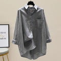 Women's Vertical Striped Mid-Length Shirt - Long Sleeve Casual Blouse for Spring & Autumn