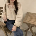 Women's Elegant Puff Sleeve Top with Ruffled Long Sleeves - Romantic & Feminine Style