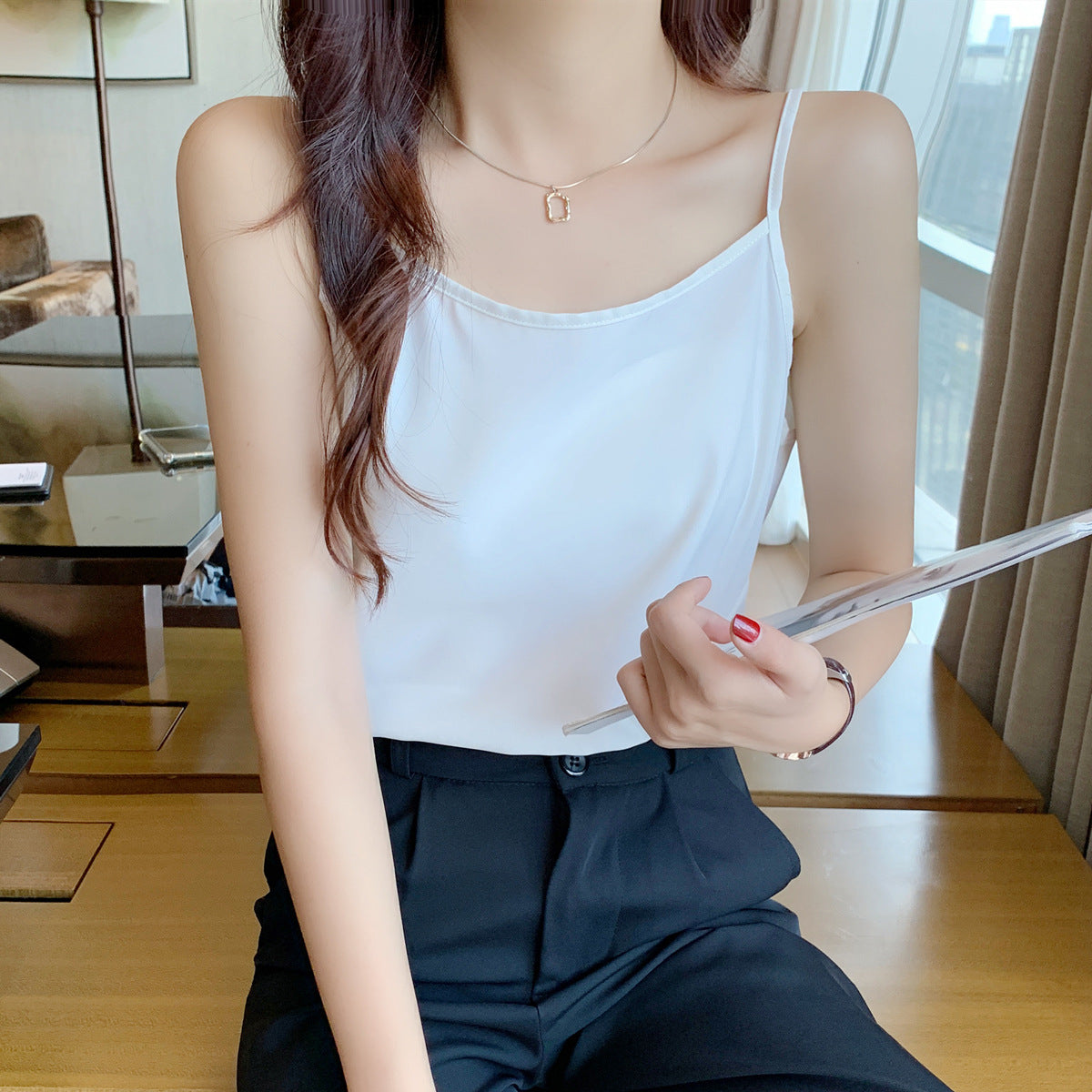 2025 Summer Women's Small Camisole Vest with Base & Suit-Style Outerwear - White | New Style