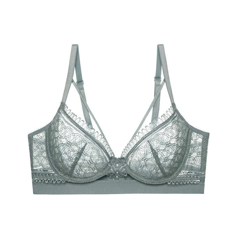 Women French bra, ultra-thin, big breasts, thin, hollow, breast-retracting, lace, beautiful back, beautiful breasts Bra