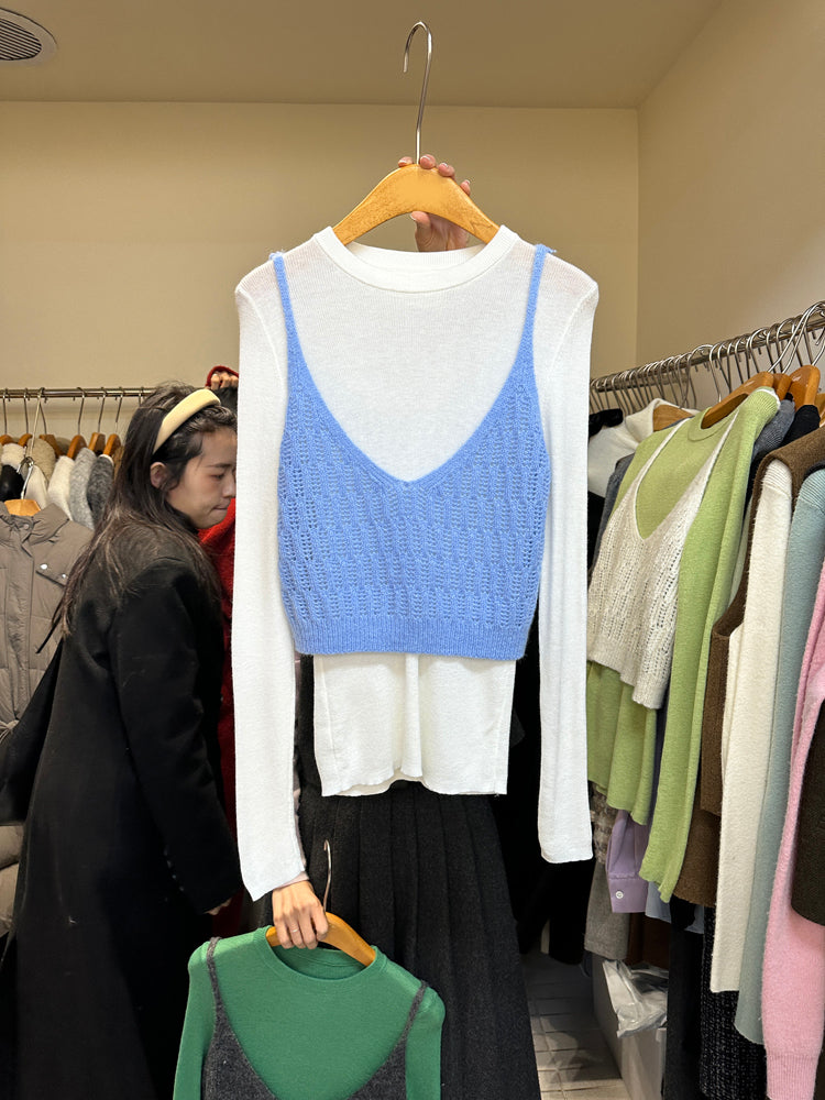 Spring New Slim Short Knitted Suspender Top - Simple, Versatile, and Stylish
