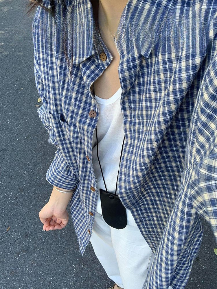Women's New All-Match Loose Lazy Style Tops with Plaid Shirt - Effortless Street-Chic Comfort