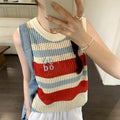 Women's Fashion Dopamine Loose Hollow Striped Knitted Vest - Summer Sleeveless Outerwear