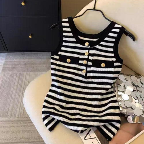 2025 New Arrival - Fashion Striped Contrast Vest with Knitted Suspenders