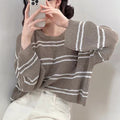 Women's Spring & Summer Hollow Knit Striped Top - Lightweight Long-Sleeved Loose Sun Protection Air-Conditioning RAC25ZB
