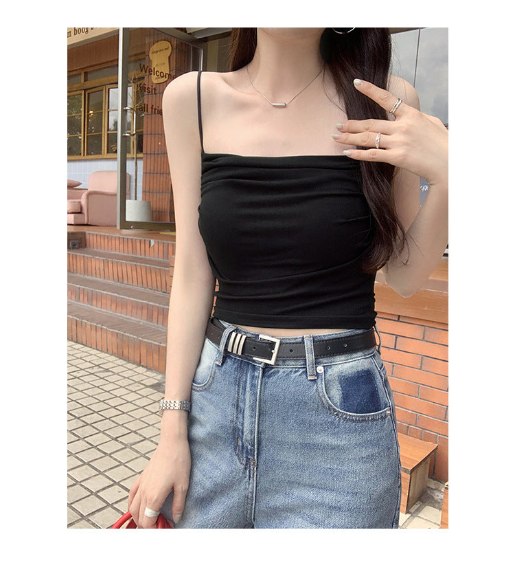 Women's Seaside Summer Sling Top with Chest Pad & Pleated Design - Unique Red