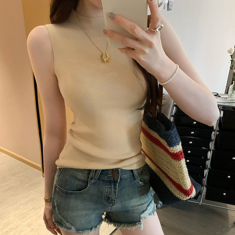 Summer Slim Fit Half-High Collar Sleeveless Sweater - Hot Girl Inner Vest Top