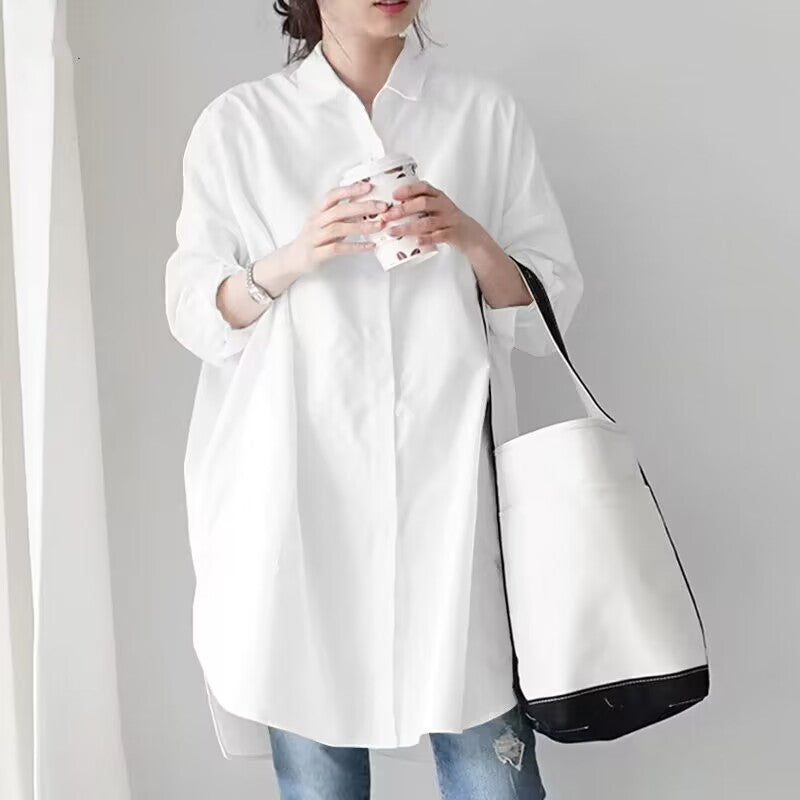 Loose Mid-Length Casual Shirt - Long-Sleeved, All-Match Plus Size Women's Top
