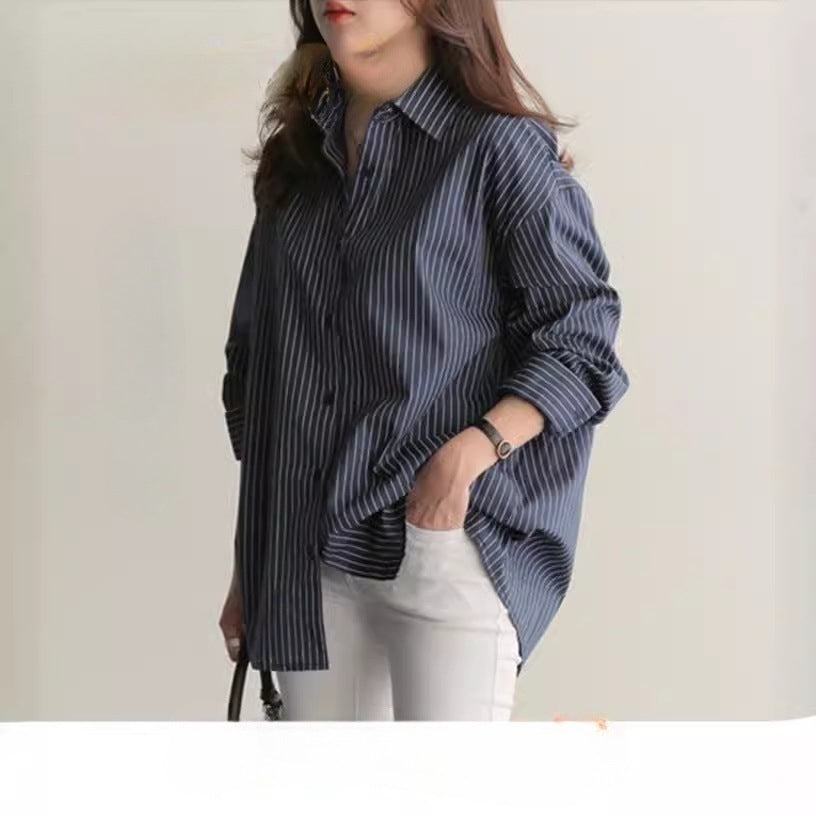Simple Versatile Striped Shirt - Loose Fit, Long Sleeves, Shirt Collar | 2024 Spring & Autumn Style