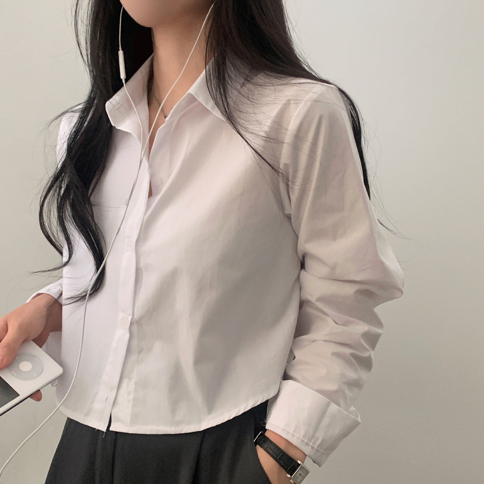 Basic Long Sleeve Short Shirt - Women's Spring & Autumn Bottoming Layer