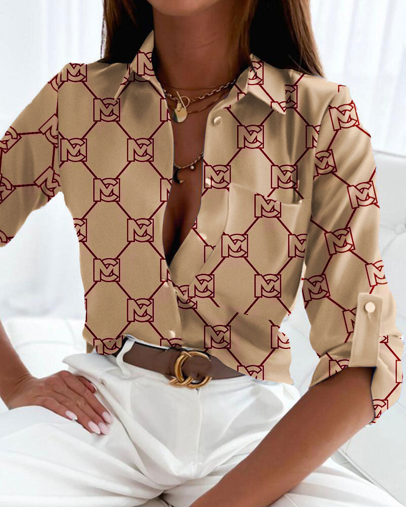 Women's Spring & Autumn Printed Long-Sleeved Shirt - Casual Cross-Border Fashion Top