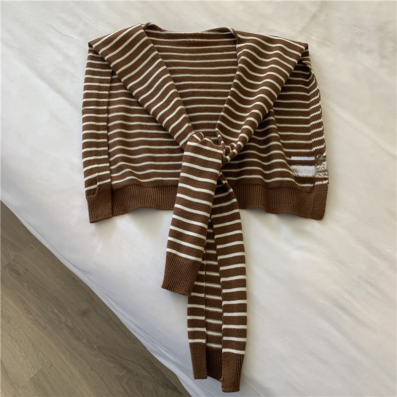 Knitted Striped Shawl for Women - Lightweight Spring & Autumn Wrap | Versatile Waistcoat Design | Air-Conditioned Room & Neck Pr