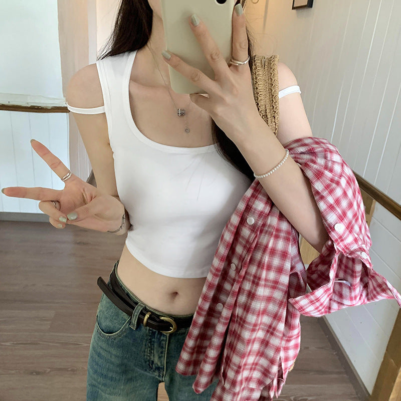 Women's White Sleeveless Vest with Chest Pads - High-End Summer Fashion Top