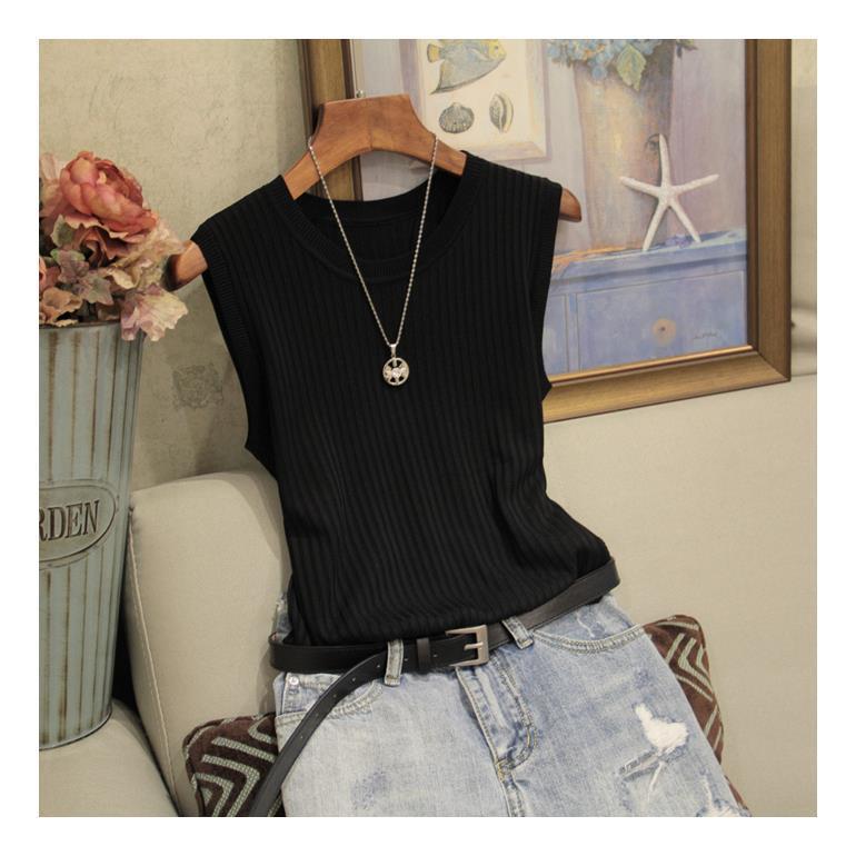 Summer Women's Sleeveless Knitted Vest - Solid Color, Wide Strap, All-Match Casual Top