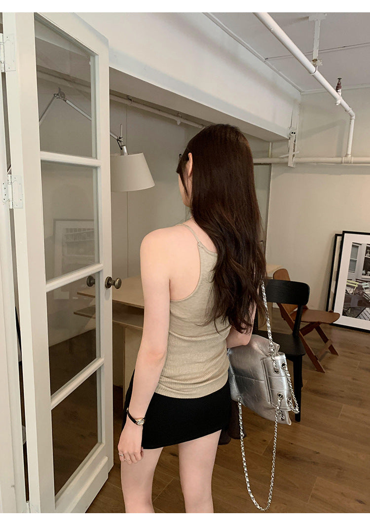 Women's Slim Elastic V-Neck Knitted Camisole Vest - Spring/Summer Innerwear