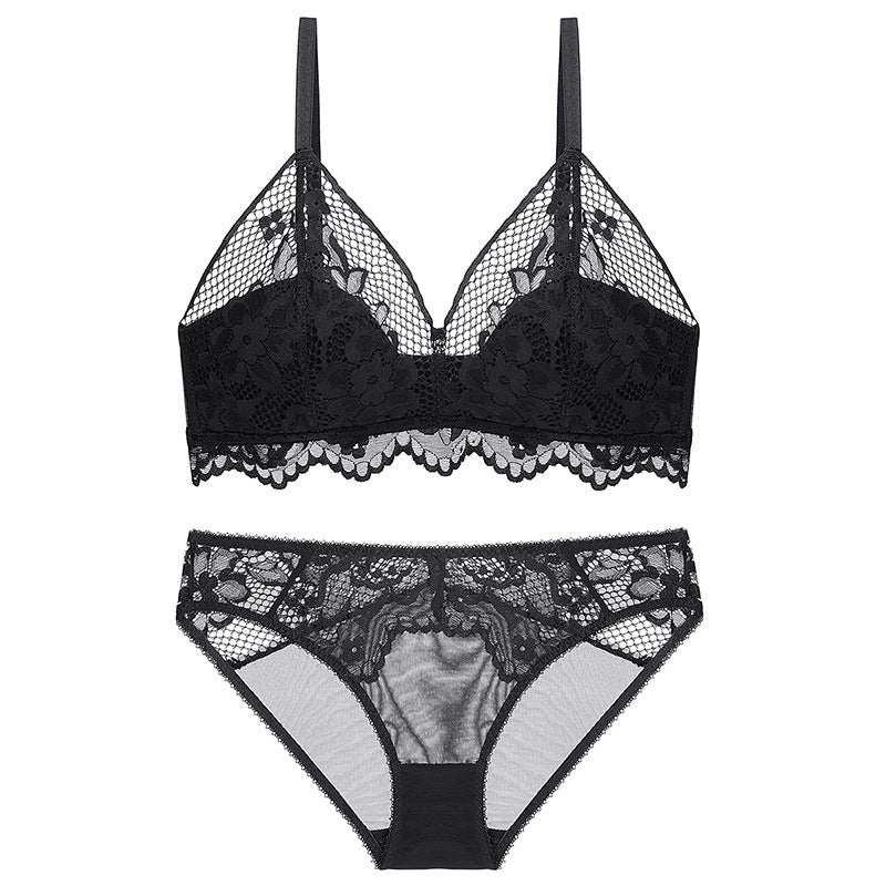 Women lace high-end French bra without wires to wrap the breasts Bra Set