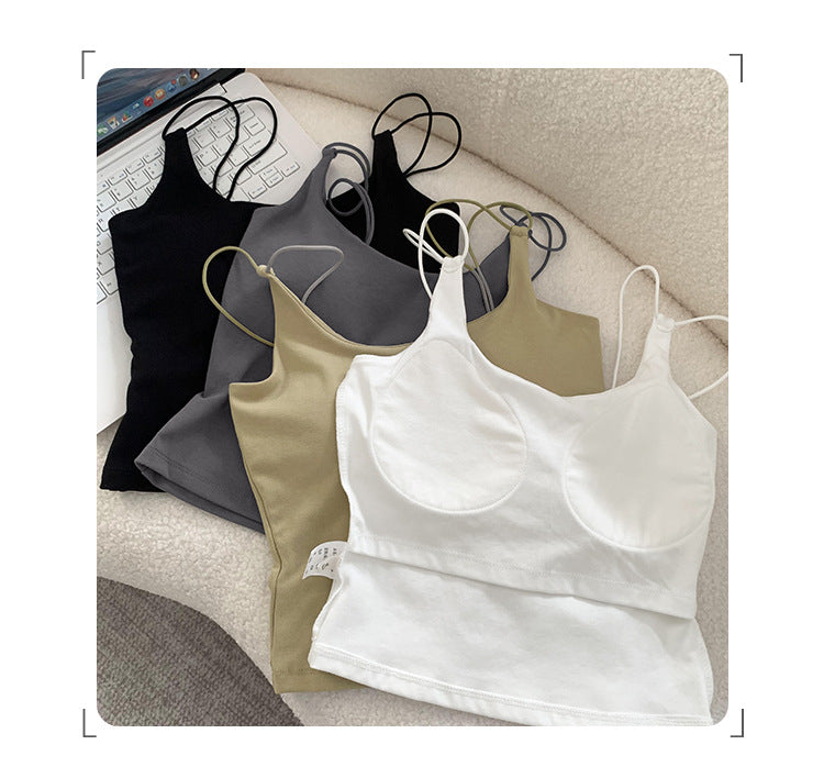 Women's Double-Strap Camisole Pair - Chest-Padded Small Slings (Real Shot)