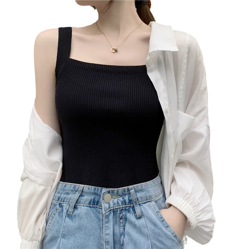 Women's Short Knitted Camisole - Elastic Sleeveless Inner Top for Layering with Blazers or Suits