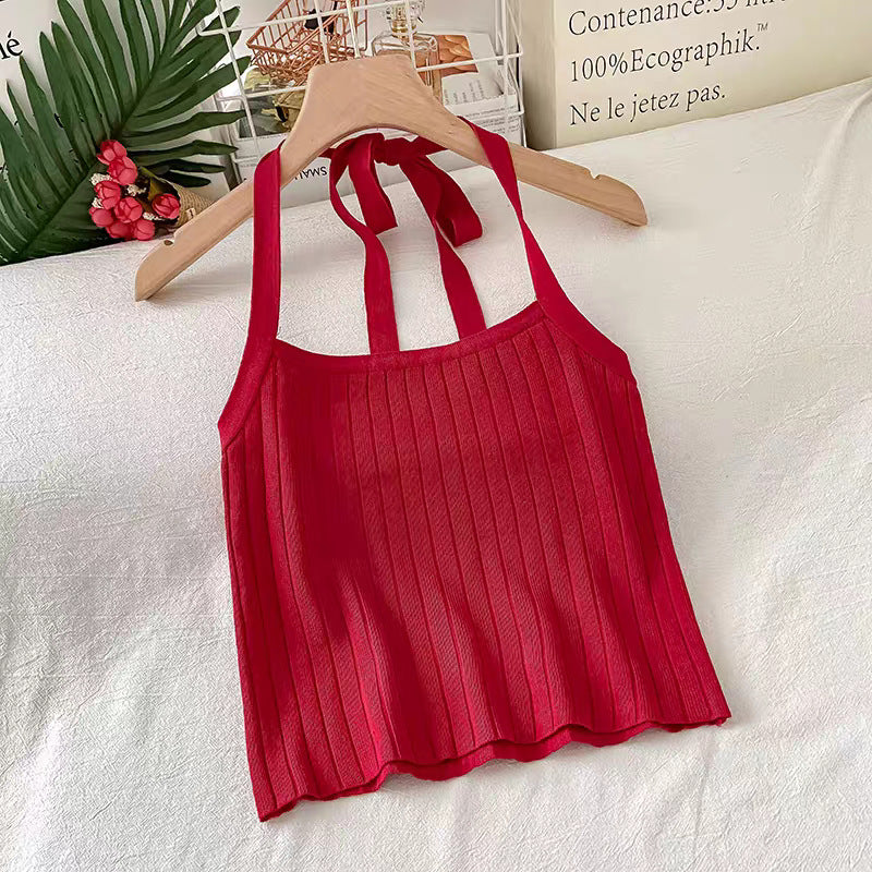 Women's Spring & Summer Backless Halter Top - Elegant Sleeveless Open-Back Blouse