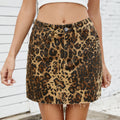 Women's Washed Leopard Print Denim Short Skirt - Bold & Trendy Statement Piece