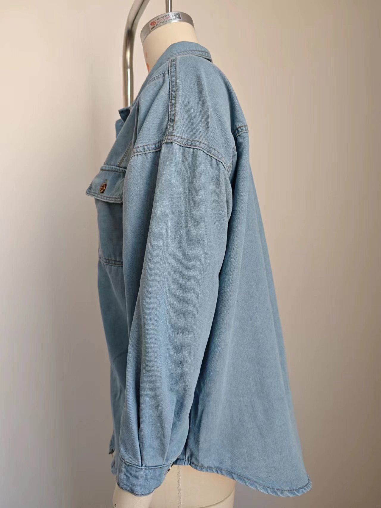 Women's Light Wash Slim Fit Denim Shirt - Long Sleeve Lightweight Casual Top | Cross-Border Fashion
