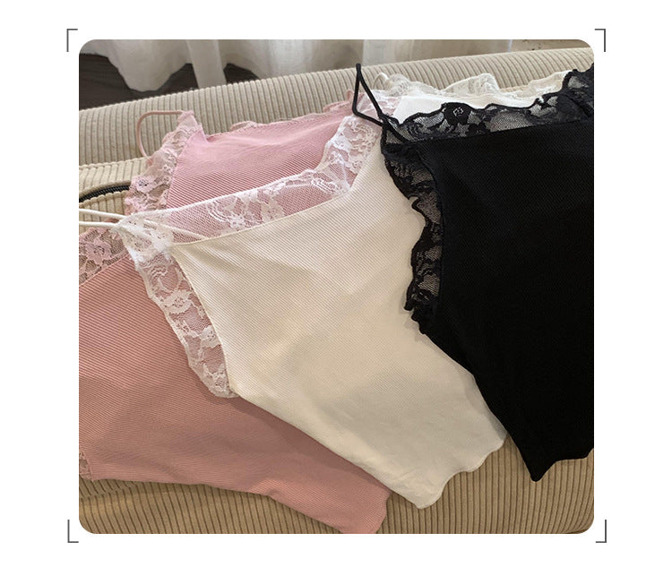 Women's Exquisite Lace Stitching Sling Top - Elegant Summer Outerwear