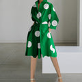 Autumn Elegance: Women's Long-Sleeved V-Neck Printed Mid-Length Dress