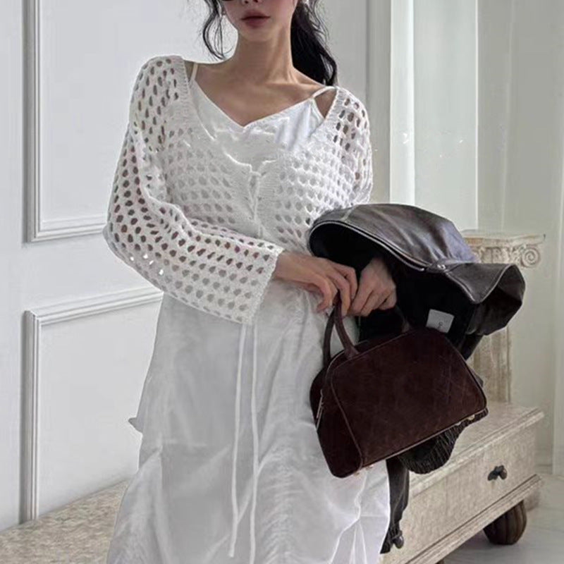 Women's Lace-Up Short Slim Pullover Knitted Sweater - 2025 Spring & Autumn Collection