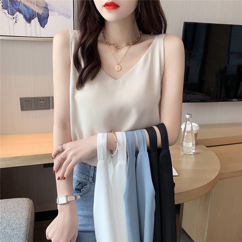 2025 Women's Chiffon V-Neck Double-Layer Camisole - White