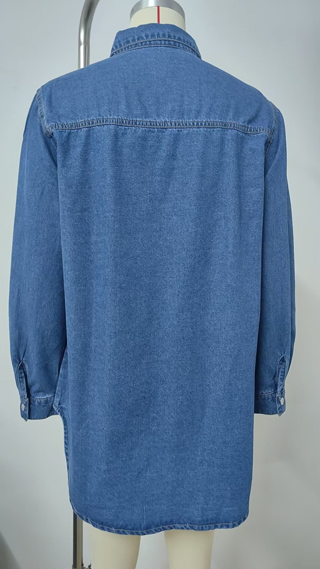 Women's Washed Denim Shirt - Loose Fit Long Sleeve Top with Four-Button Detail & Lining