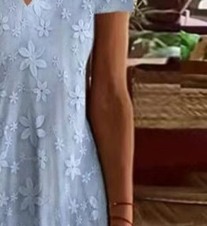 Women's Elegant Solid Color V-Neck Short Sleeve Dress