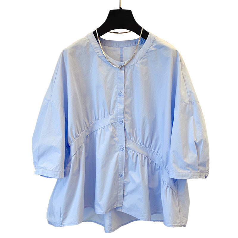 Women's Asymmetrical Pleated Shirt - Loose Fit Elegance for Spring & Autumn