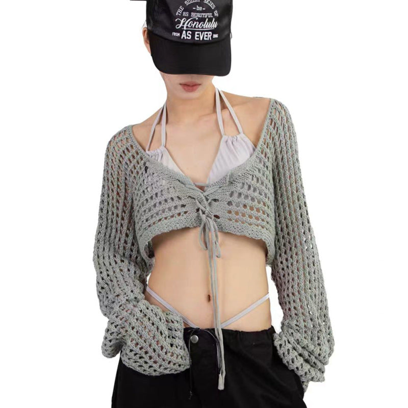 Women's Lace-Up Short Slim Pullover Knitted Sweater - 2025 Spring & Autumn Collection