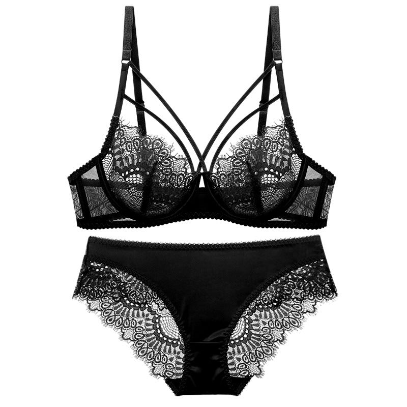 Women lace large size bra set ultra-thin beautiful breasts beautiful back thin strap big breast women's underwear bra