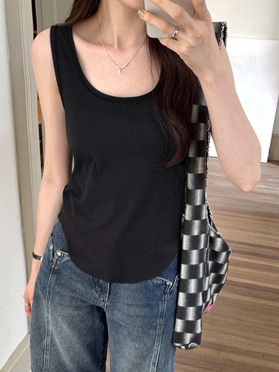 Women's Irregular Hem I-Shaped White Vest - Niche Summer Sleeveless Outerwear