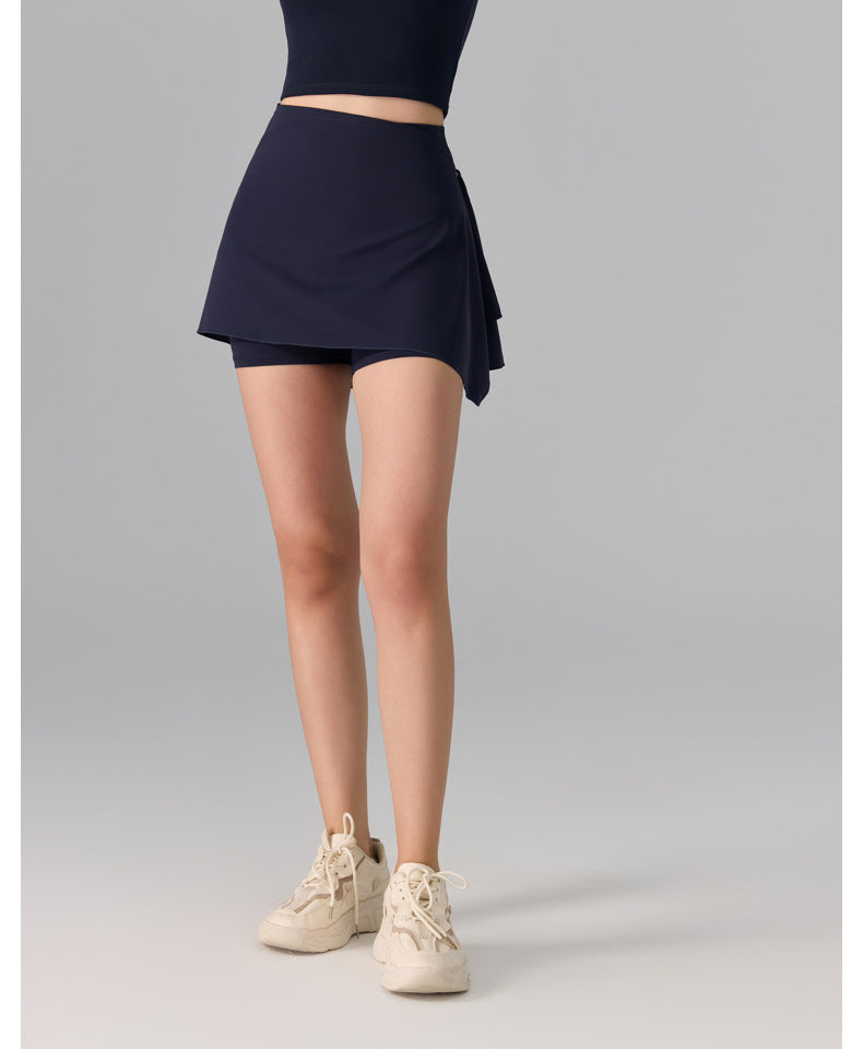 Women's Two-Piece Sports Skirt with Built-In Nude Shorts - Anti-Exposure, Antibacterial, Yoga & Running Fitness Skort