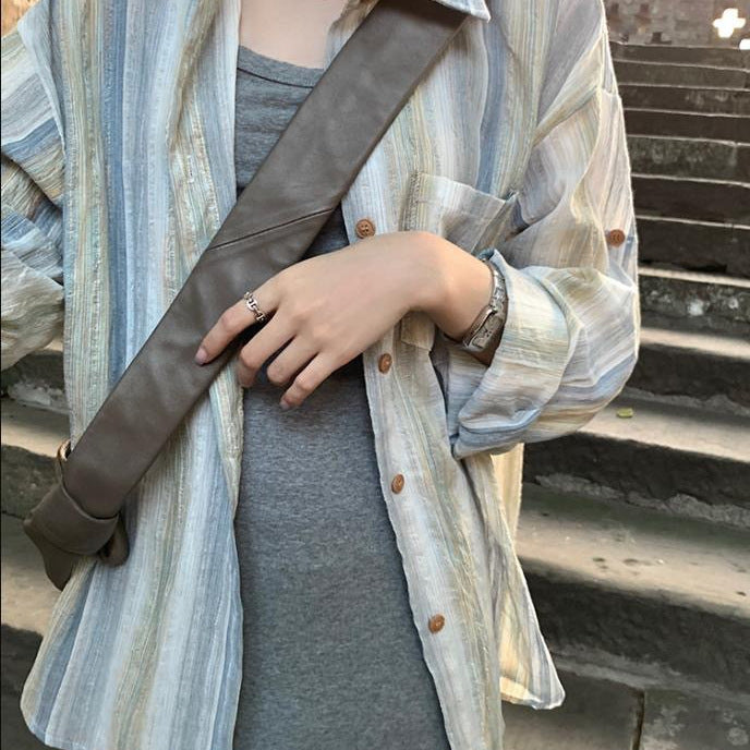 Women's Vertical Stripe Long-Sleeved Sun Protection Shirt - Lightweight & Fresh Style