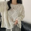Women's Solid Color Diamond Pattern Blouse - Lightweight Lazy Style Sunscreen Layer for Spring, Summer