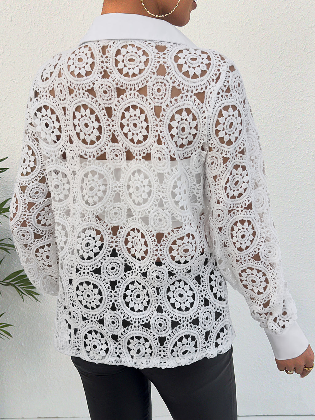 Women's Spring Lace V-Neck Blouse - Long Sleeve Elegant Shirt Top