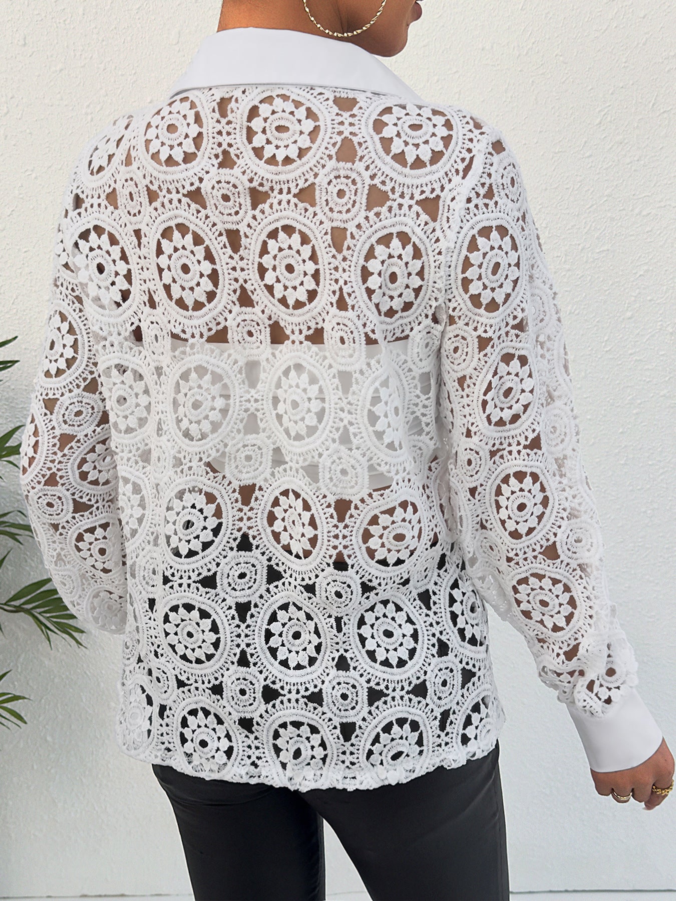 Women's Spring Lace V-Neck Blouse - Long Sleeve Elegant Shirt Top
