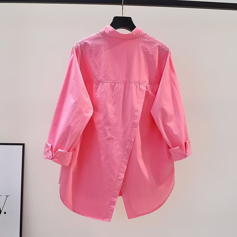 Women's Spring Loose-Fit Long-Sleeved Shirt - Casual Button-Down Cardigan Top