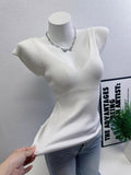 Pure Desire Style V-Neck Short-Sleeved Knitted T-Shirt - Effortless Chic, Everyday Comfort