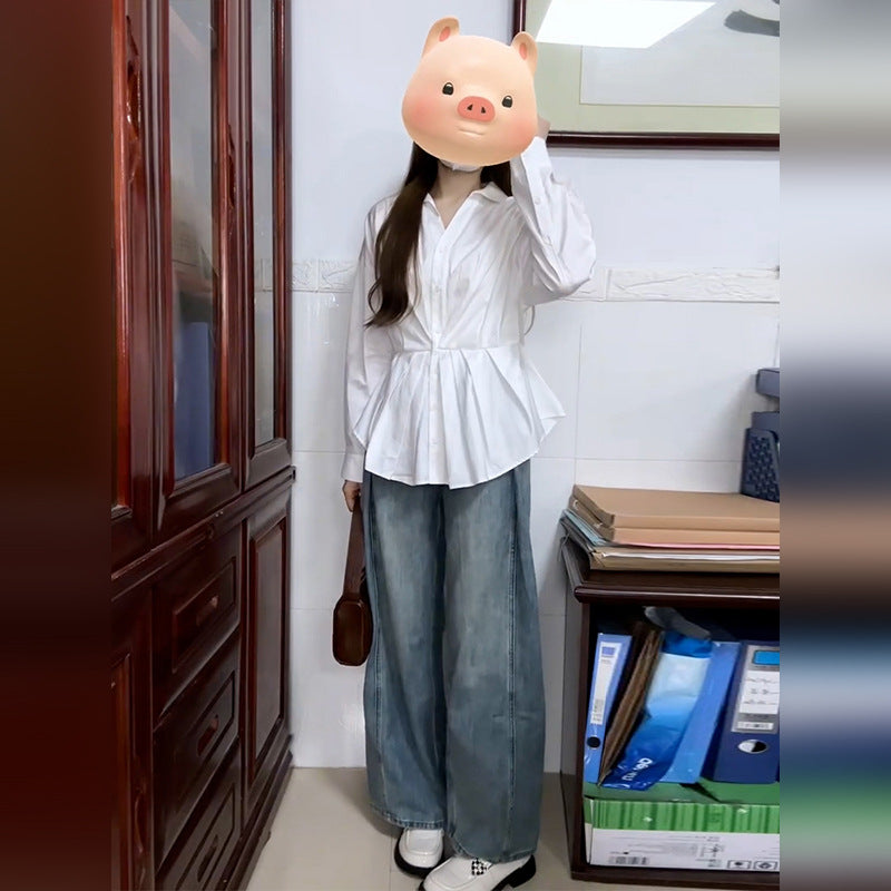Women's French-Style White Long-Sleeved Shirt - Timeless Elegance