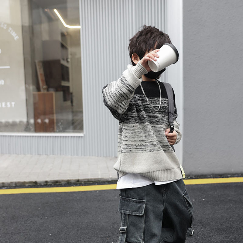 Boys Gradient Round Neck Pullover Knitwear